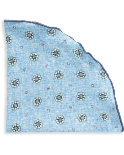 Edward Armah Neat & Floral Print Reversible Silk Pocket Circle - Blue
