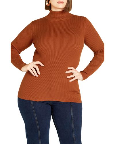 City Chic Mia Rib Turtleneck Sweater - Orange
