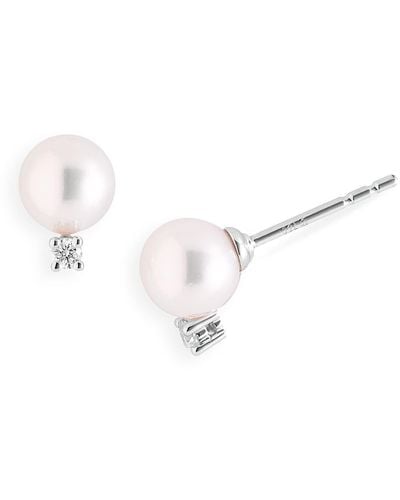 Mikimoto Akoya Pearl & Diamond Stud Earrings - Metallic