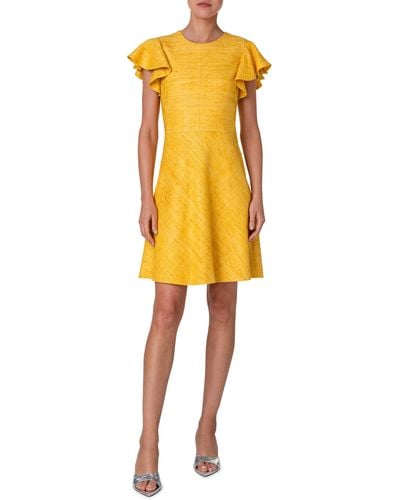 Akris Punto Ruffle Sleeve Silk Tweed Dress - Yellow