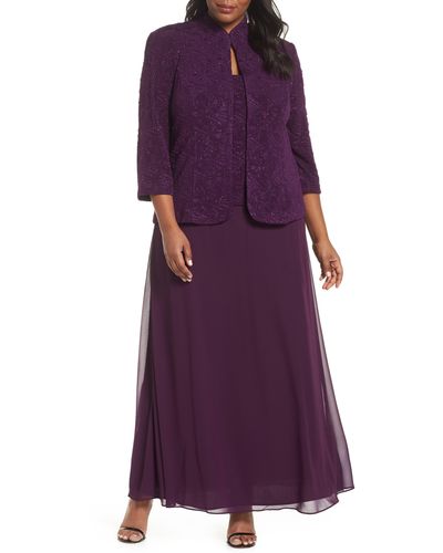 Alex Evenings Mock Two-piece Gown With Jacket - Purple