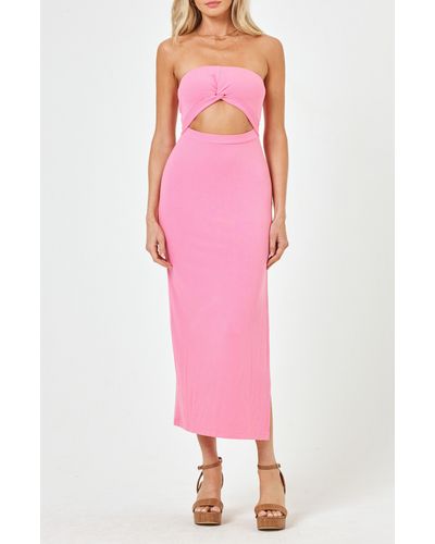 L*Space Kierra Cutout Strapless Rib Cover-up Dress - Pink