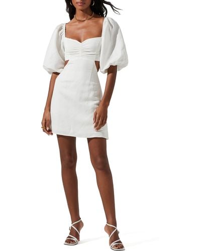 Astr Heather Cutout Linen Blend Dress - White