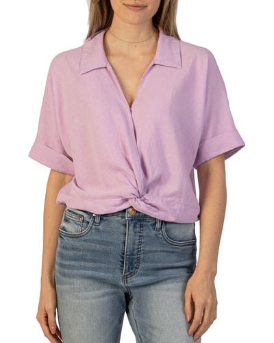 Kut From The Kloth Rebel Knot Front Linen Blend Top - Red
