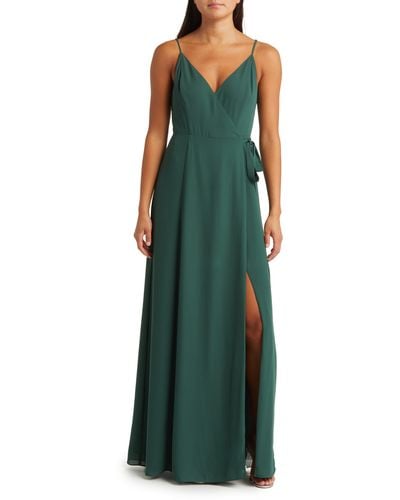 Wayf The Angelina Slit Wrap Gown - Green