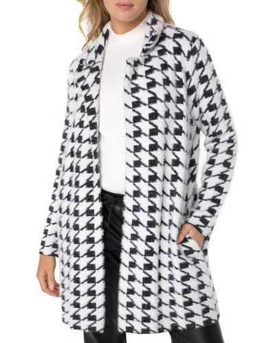 Liverpool Los Angeles Houndstooth Open Front Sweater Coat - White