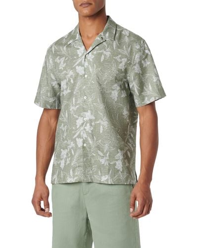 Bugatchi Orson Floral Linen & Cotton Camp Shirt - Green