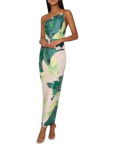 MILLY Tropical Forest Jacquard Strapless Midi Dress - Green