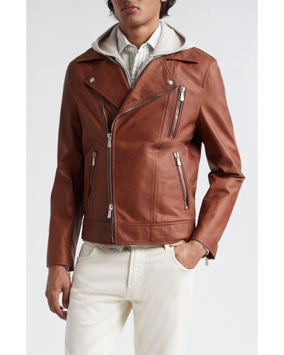 Eleventy Leather Biker Jacket - Brown