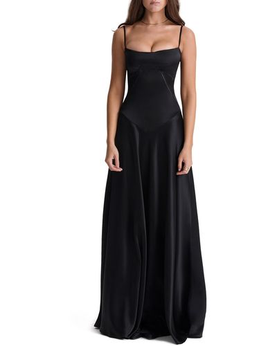 House Of Cb Anabella Lace-up Satin Gown - Black