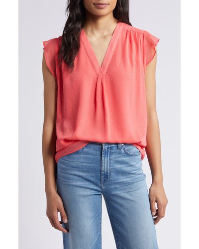 Vince Camuto Beaded Cap Sleeve Top - Red