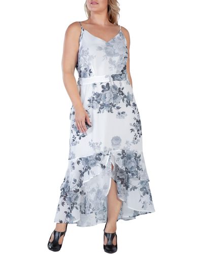 Standards & Practices Floral Tiered Ruffle Chiffon Maxi Dress - Blue