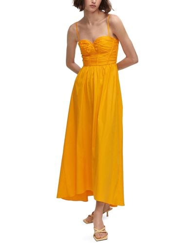 Mango Ruched Corset Maxi Dress With Removable Straps - Yellow