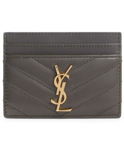 Saint Laurent Cassandra Leather Wallet On A Chain - Gray