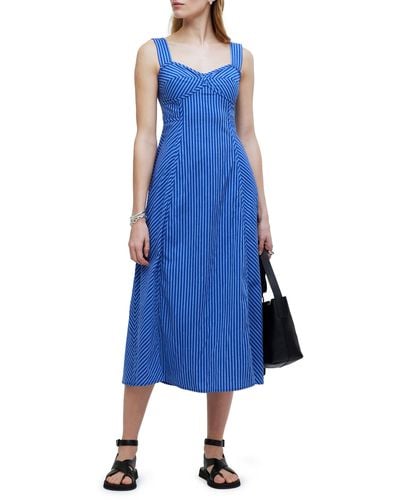 Madewell Stripe Sweetheart Neck Sleeveless Midi Dress - Blue