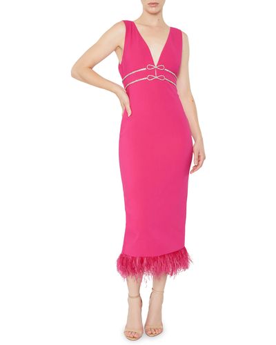 Likely Corianne Feather Trim Empire Waist Midi Dress - Pink