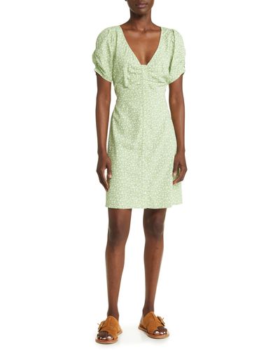 Madewell Jennifer Floral Ruched Puff Sleeve Minidress - Green