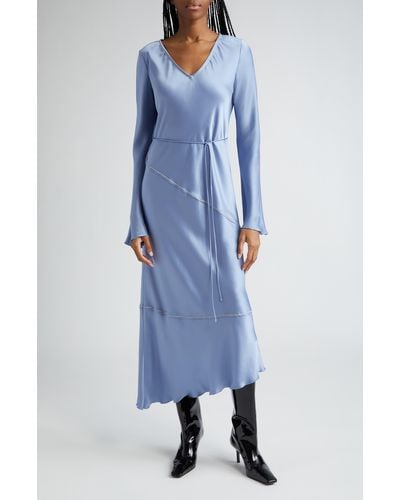 Acne Studios Danessa Fluid Long Sleeve Satin Dress - Blue