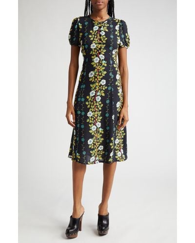 Etro Placed Floral Print Puff Sleeve Dress - Green