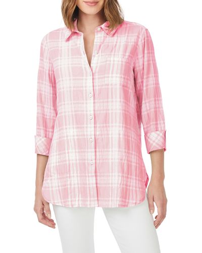 Foxcroft Germaine Plaid Tunic Blouse - Pink