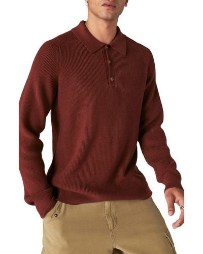 Lucky Brand Cloud Soft Rib Cotton Blend Polo Sweater - Red