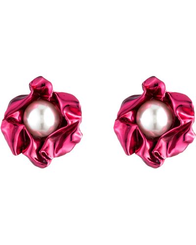 Sterling King Titania Imitation Pearl Drop Earrings - Red