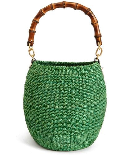 Clare V. Pot De Miel Bamboo Top Handle Straw Basket Bag - Green