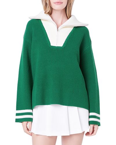 English Factory Colorblock Half-zip Sweater - Green