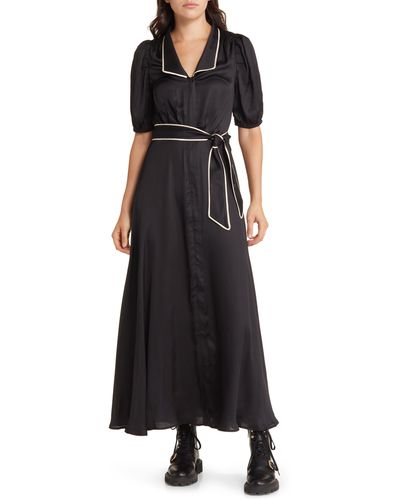 The Great The Melody Belted Puff Sleeve Maxi Dress - Black