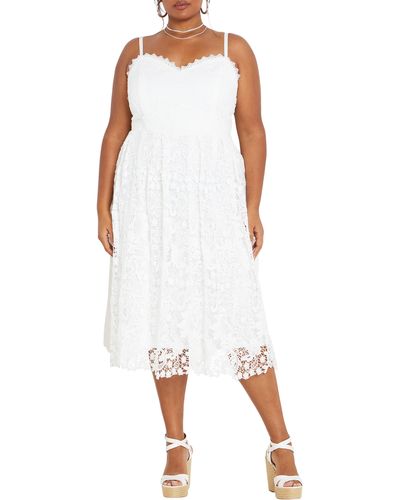 City Chic Scarlet Lace Fit & Flare Dress - White