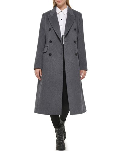 Karl Lagerfeld Wool Blend Double Breasted Coat - Gray