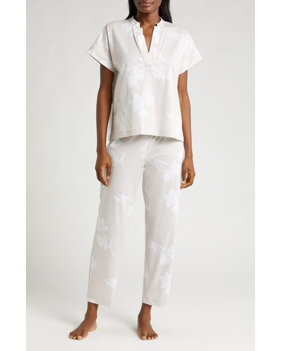 Natori Hana Floral Print Cotton Pajamas - White