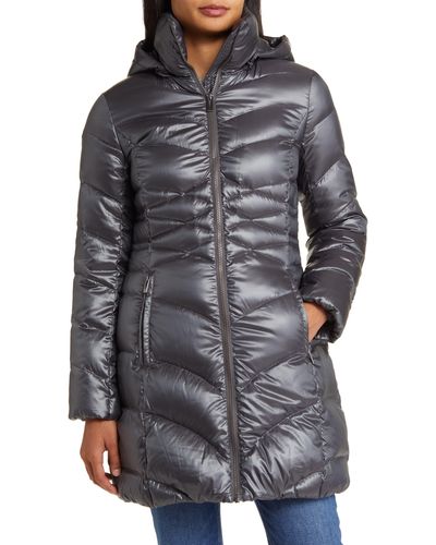 Via Spiga Quilted Puffer Jacket With Removable Hood - Gray
