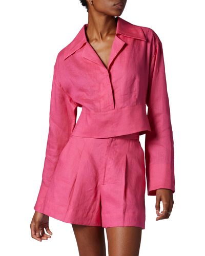 Equipment Beatrix Linen Crop Shirt - Pink