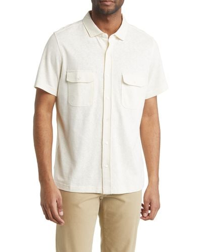 Billy Reid Hemp & Cotton Knit Short Sleeve Button-up Shirt - White