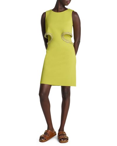 St. John Cutout Detail Sleeveless Milano Knit Shift Dress - Yellow
