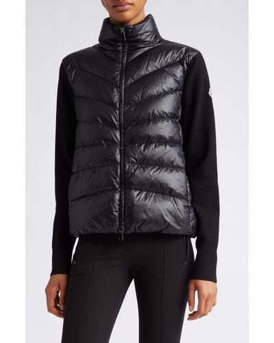 Moncler Quilted Nylon & Wool Knit Cardigan - Black