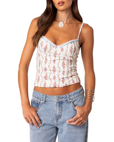 Edikted Indira Floral Lace-up Corset Camisole - White