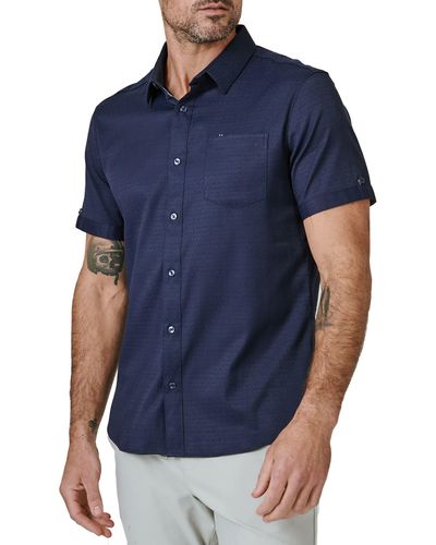 7 Diamonds Pretzel Logic Stretch Short Sleeve Button-up Shirt - Blue