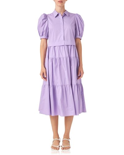 English Factory Puff Sleeve Shirtdress - Purple