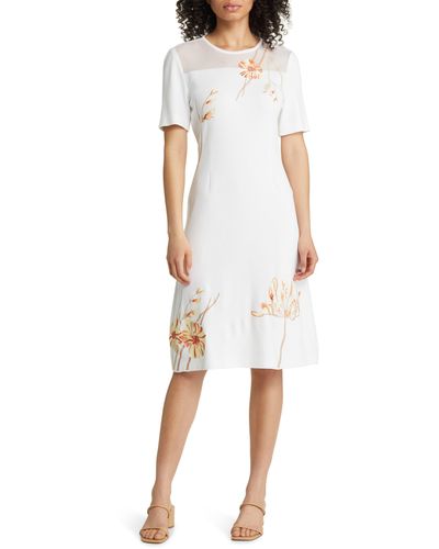 Misook Flower Embroidery Knit Dress - White