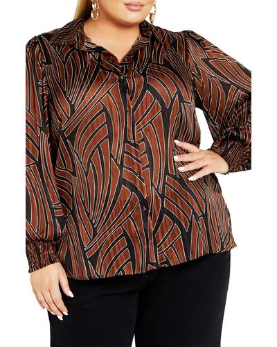 City Chic Madelyn Metallic Button-up Shirt - Brown