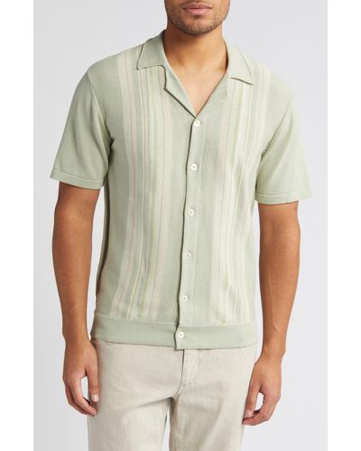 Rails Silas Stripe Cotton Knit Camp Shirt - Green