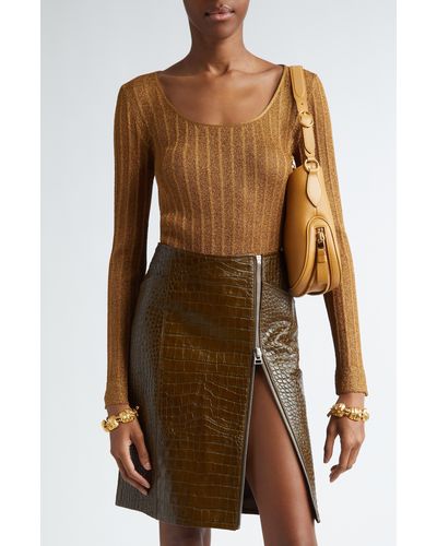 Tom Ford Scoop Neck Metallic Rib Top - Brown