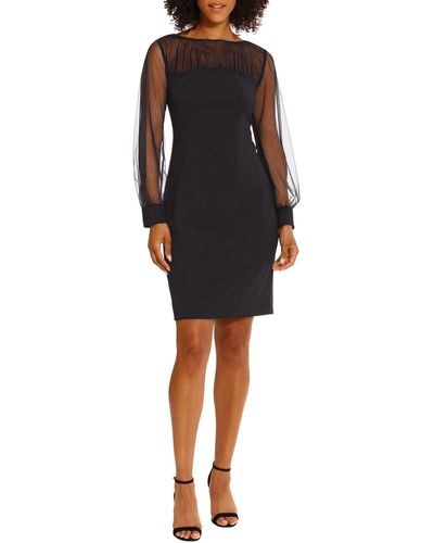 Maggy London Illusion Neck Long Sleeve Cocktail Dress - Black