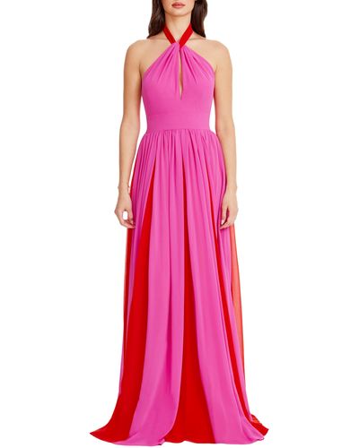 Dress the Population Meg Two-tone Halter Gown - Pink