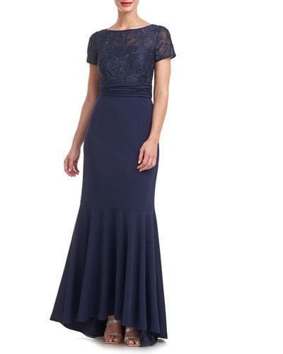 JS Collections Celia Beaded Mermaid Gown - Blue