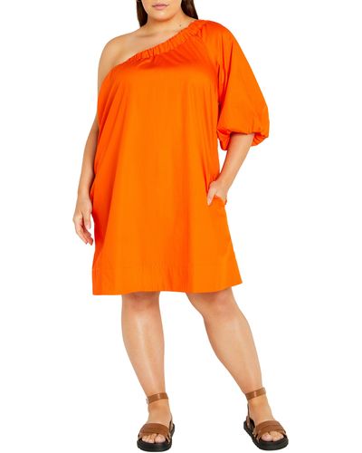 City Chic Jemma One-shoulder Cotton Dress - Orange
