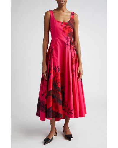 Erdem Floral Print Cotton Maxi Dress - Red