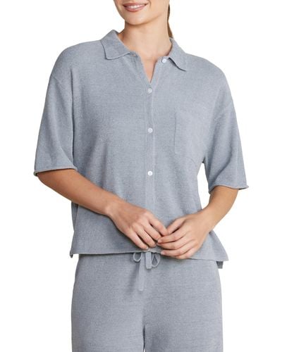Barefoot Dreams Cozychic Ultra Lite Short Sleeve Button-up Shirt - Gray